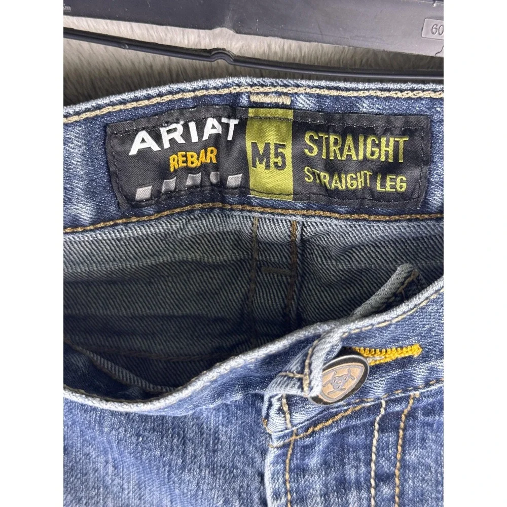 Ariat Rebar M5 Jeans Mens 44x34 Blue Medium Wash Straight Leg Denim Pants